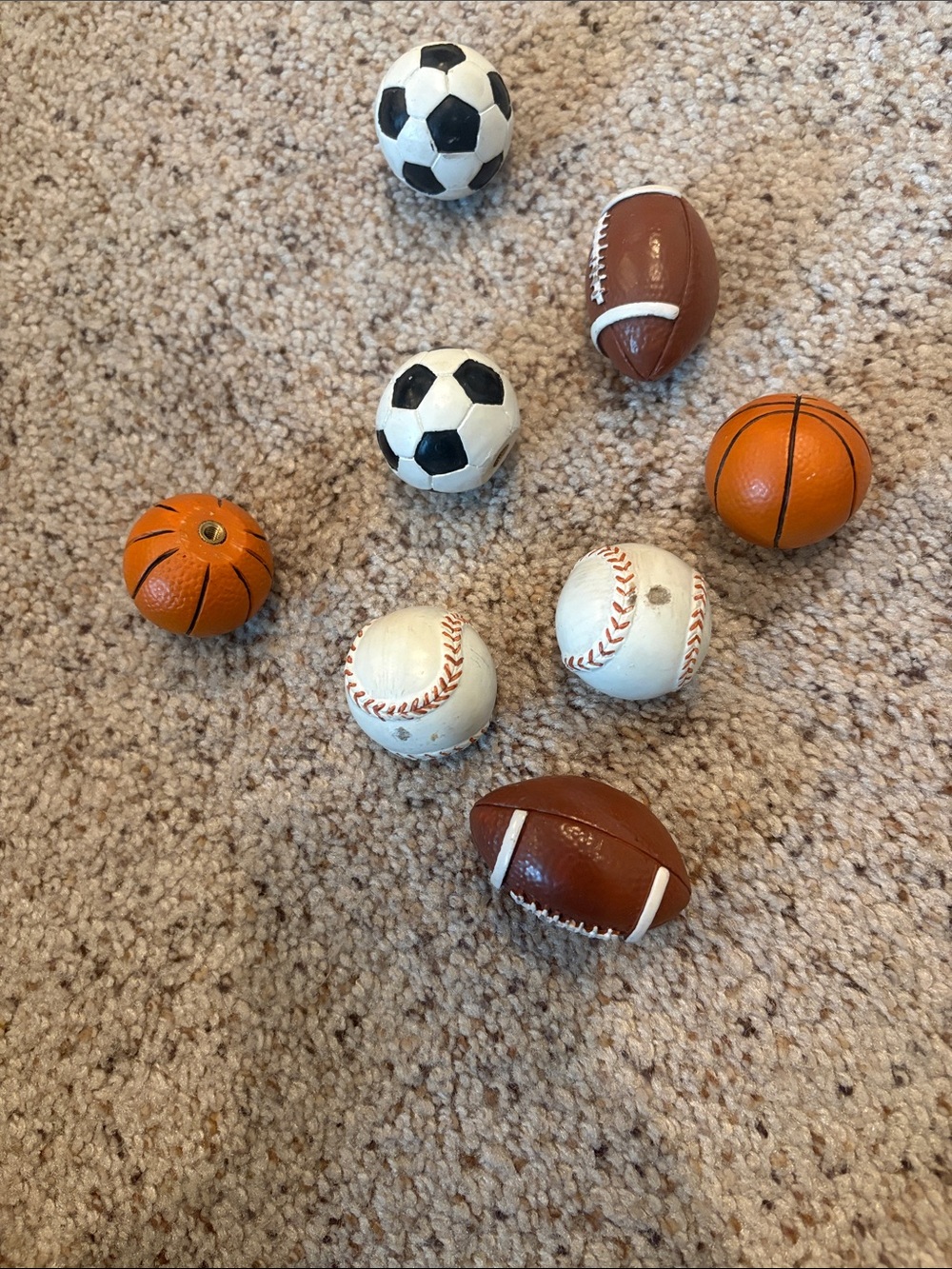 Assorted Mini Sports Balls Knob Set - Brown, Orange, White, Black